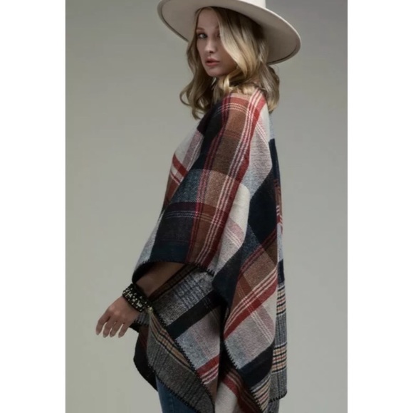 SOLD OUT Reversible Tartan Plaid Fall Vibes Ruana Poncho - Picture 5 of 6